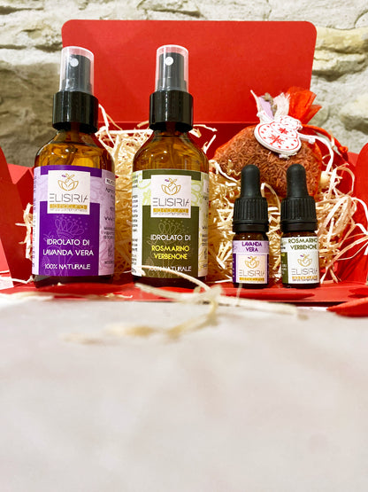 Coccole  e armonia di Natale - Idrolato e olio essenziale di lavanda e rosmarino, fiori di Natale